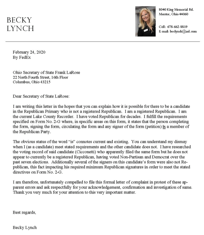 Becky Lynch letter to State