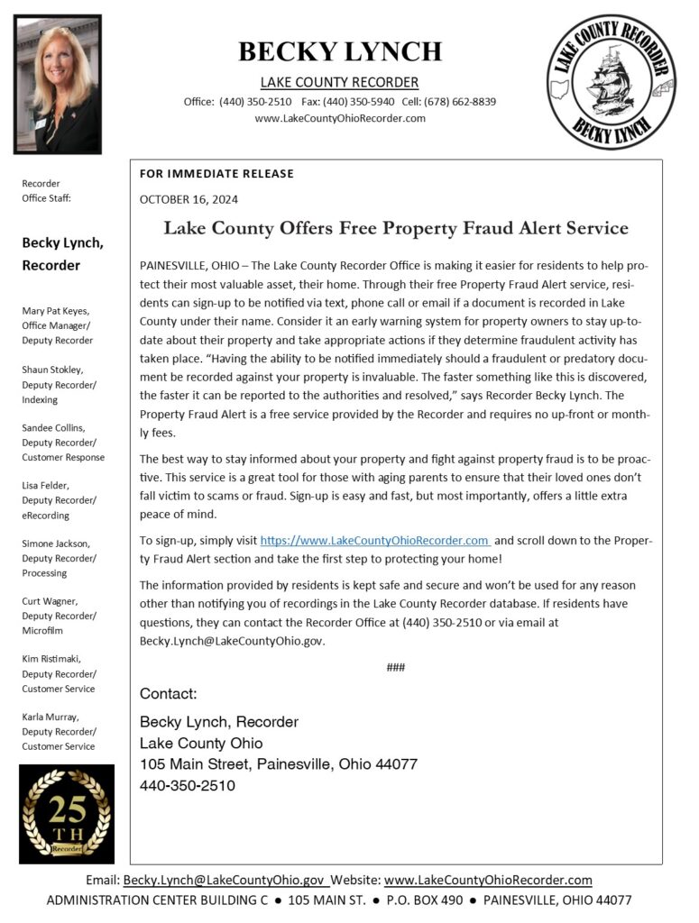 The Lake County Recorder Office is making it easier for residents to help protect their most valuable asset, their home.